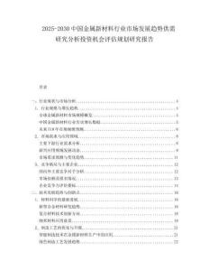 2025-2030中國金屬新材料行業(yè)市場發(fā)展趨勢供需研究分析投資機會評估規(guī)劃研究報告