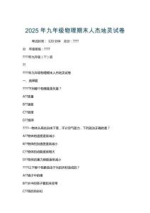 2025年九年級物理期末人杰地靈試卷