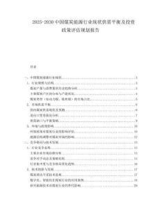 2025-2030中國煤炭能源行業(yè)現(xiàn)狀供需平衡及投資政策評(píng)估規(guī)劃報(bào)告