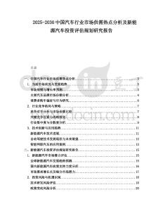 2025-2030中國(guó)汽車(chē)行業(yè)市場(chǎng)供需熱點(diǎn)分析及新能源汽車(chē)投資評(píng)估規(guī)劃研究報(bào)告