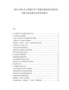2025-2030無人駕駛汽車產(chǎn)業(yè)鏈?zhǔn)袌錾疃确治黾夹g(shù)突破與商業(yè)潛力評估研究報告