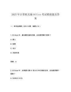 2025年計(jì)算機(jī)實(shí)操Office考試模擬題及答案