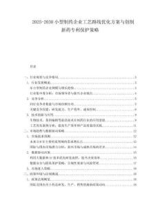 2025-2030小型制藥企業(yè)工藝路線優(yōu)化方案與創(chuàng)制新藥專利保護策略