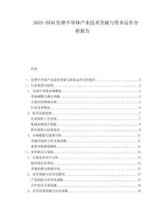 2025-2030先鋒半導體產(chǎn)業(yè)技術突破與資本運作分析報告