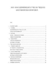 2025-2030先進制銳制造業(yè)生產(chǎn)線行業(yè)產(chǎn)能技術(shù)自動化升級投資效益分析研究報告