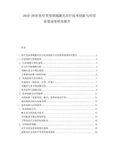 2025-2030医疗美容领域激光治疗技术创新与应用前景深度研究报告