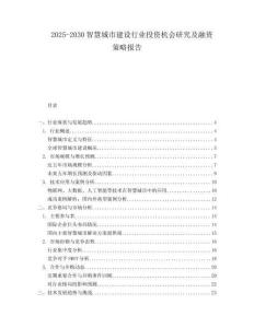 2025-2030智慧城市建設(shè)行業(yè)投資機會研究及融資策略報告