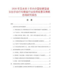 2026年及未來5年內中國輕便型淑女拉手自行車鞍座行業(yè)投資前景及策略咨詢研究報告