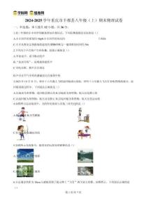 精品解析：重慶市豐都縣2024-2025學年八年級上學期期末物理試題（原卷版）