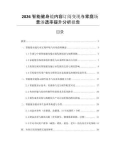 2026智能健身鏡內容訂閱變現與家庭場景滲透率提升分析報告