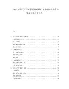 2025智慧醫(yī)療行業(yè)供需調(diào)研核心理念權(quán)衡投資布局選擇規(guī)劃分析報(bào)告