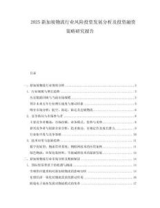 2025新加坡物流行業風險投資發展分析及投資融資策略研究報告