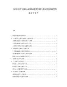 2025軌道交通行業(yè)風(fēng)險(xiǎn)投資發(fā)展分析及投資融資策略研究報(bào)告
