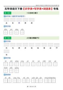 五年級語文下冊課后三表專練