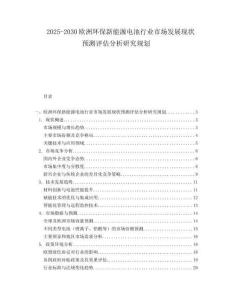 2025-2030歐洲環保新能源電池行業市場發展現狀預測評估分析研究規劃