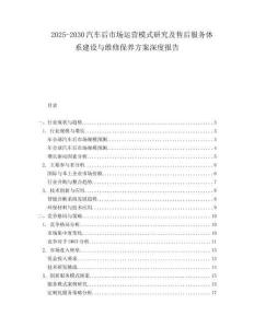 2025-2030汽車后市場運營模式研究及售后服務體系建設與維修保養方案深度報告