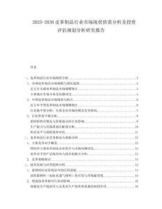 2025-2030皮革制品行業市場現狀供需分析及投資評估規劃分析研究報告