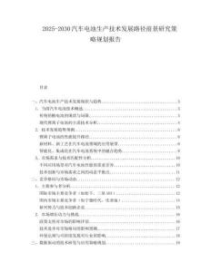2025-2030汽車電池生產技術發展路徑前景研究策略規劃報告