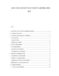 2025中國共享經濟平臺用戶留存率與盈利模式重構報告