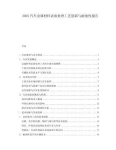 2025汽車金屬材料表面處理工藝創新與耐蝕性報告
