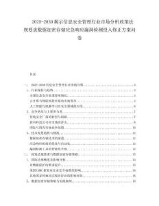 2025-2030揭示信息安全管理行業市場分析政策法規要求數據加密存儲應急響應漏洞檢測投入修正方案問卷