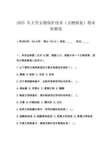 2025 年大學文物保護技術（文物修復）期末檢測卷