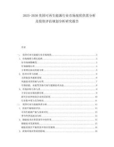 2025-2030美国可再生能源行业市场现状供需分析及投资评估规划分析研究报告