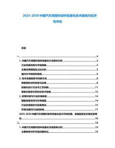 2025-2030中國汽車用塑料部件輕量化技術路線與經(jīng)濟性評估