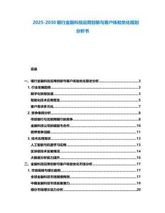 2025-2030銀行金融科技應用創新與客戶體驗優化規劃分析書