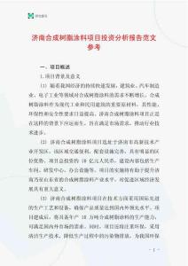 濟南合成樹脂涂料項目投資分析報告范文參考