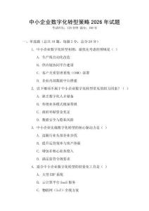 中小企業(yè)數(shù)字化轉(zhuǎn)型策略2026年試題