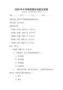 2026年中考物理模擬試題及答案