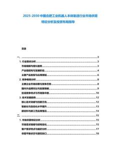 2025-2030中國合肥工業(yè)機(jī)器人本體制造行業(yè)市場供需特征分析及投資布局指導(dǎo)