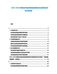 2025-2030中國光伏電站項目建設融資成本運營收益評估分析報告
