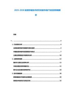 2025-2030能源存儲技術研究突破市場擴張投資策略解析