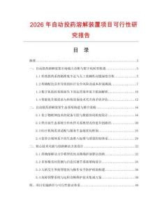 2026年自动投药溶解装置项目可行性研究报告