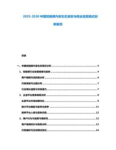 2025-2030中國短視頻內容生態演變與商業變現模式創新報告