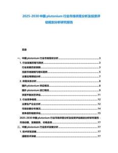 2025-2030中國plutonium行業市場供需分析及投資評估規劃分析研究報告