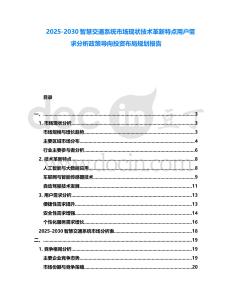 2025-2030智慧交通系統市場現狀技術革新特點用戶需求分析政策導向投資布局規劃報告