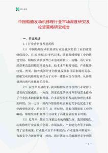 中國船舶發(fā)動(dòng)機(jī)修理行業(yè)市場深度研究及投資策略研究報(bào)告