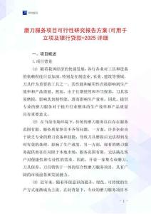 磨刀服務項目可行性研究報告方案(可用于立項及銀行貸款+2025詳細