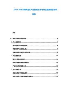 2025-2030钢铁冶炼产业投资方向与行业前景综合研判报告