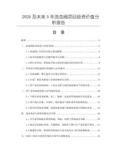 2026及未来5年流态阀项目投资价值分析报告