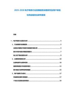 2025-2030电子商务行业发展趋势深度研究及用户体验与供应链优化研究报告