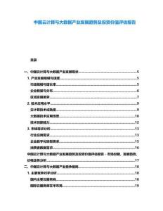 中國云計算與大數據產業發展趨勢及投資價值評估報告