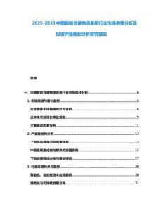 2025-2030中国智能仓储物流系统行业市场供需分析及投资评估规划分析研究报告