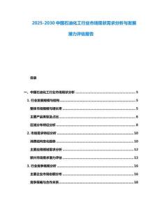 2025-2030中國石油化工行業市場現狀需求分析與發展潛力評估報告