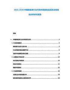 2025-2030中國(guó)新能源行業(yè)市場(chǎng)供需趨勢(shì)及投資決策規(guī)劃分析研究報(bào)告