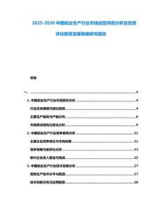 2025-2030中國鋁業生產行業市場運營供需分析及投資評估前景發展策略研究報告