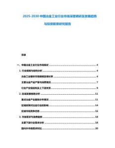 2025-2030中國冶金工業行業市場深度調研及發展趨勢與投資前景研究報告